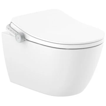 Set Vas WC cu bideu electronic suspendat cu capac soft close Roca Ona In-Wash Rimless 39x53 cm evacuare dubla