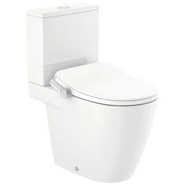 Set Vas WC cu bideu electronic pe pardoseala cu capac soft close Roca Ona In-Wash Rimless 39x68 cm, evacuare dubla