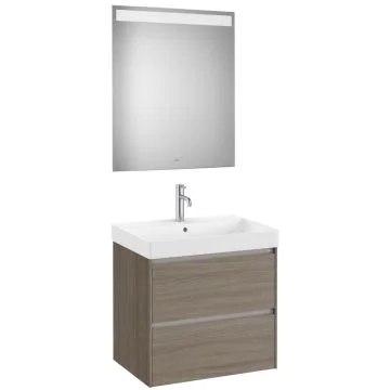 Set mobilier baie (masca 65 cm, lavoar si oglinda cu iluminare LED) Roca Ona maro (dark elm)