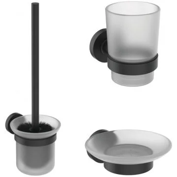 Ideal Standard IOM Set accesorii 3 in 1 (perie WC cu suport, pahar si savoniera), negru mat (silk black)