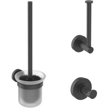 Ideal Standard IOM Set accesorii 3 in 1 (perie WC cu suport, agatatoare si rezerva hartie WC), negru mat (silk black)