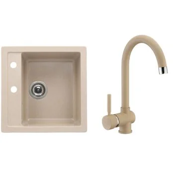 CasaBlanca Quadro Set promo chiuveta bucatarie granit cu 1 cuva + baterie SAND4H), bej