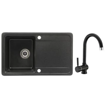 CasaBlanca Sara Set promo chiuveta bucatarie granit cu 1 cuva + baterie BLACK4H), negru