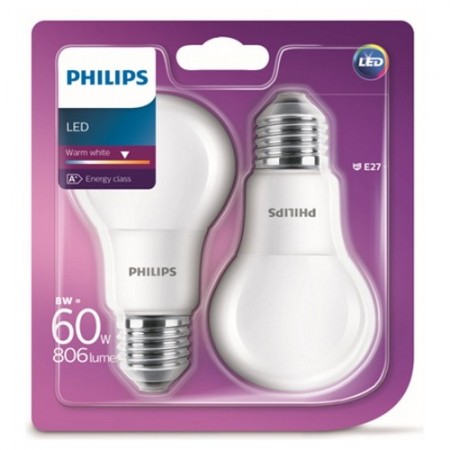 Philips CorePro Set 2 becuri cu LED 2x8W, E27, lumina calda