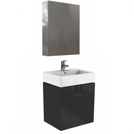 Set promo mobilier baie (masca cu usa, dulap cu oglinda si lavoar) Kolo Twins 60 cm, negru