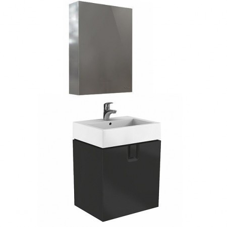 Set promo mobilier baie (masca cu sertar, dulap cu oglinda si lavoar) Kolo Twins 60 cm, negru