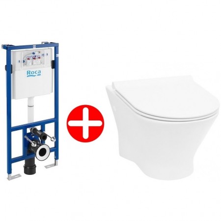 Set promo Vas WC suspendat cu rezervor incastrat si capac soft close Roca Nexo 36x54 cm evacuare orizontala
