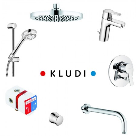 Kludi Logo Neo 7 in 1 Set promo pentru baie (baterie lavoar, set dus si baterie cada/dus incastrata)