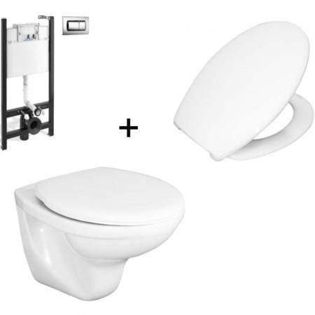 Roca Neo Fayans Set Vas WC complet echipat cu rezervor, clapeta cromata si capac soft-close