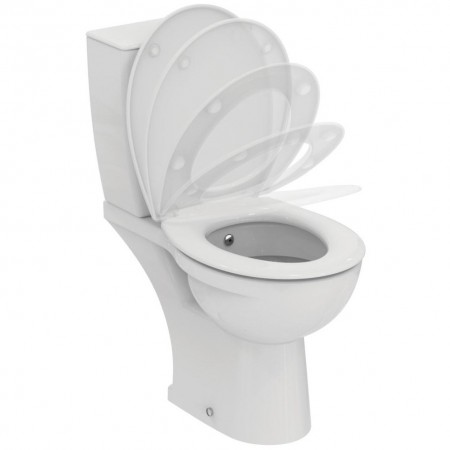 Set Vas WC cu bideu pe pardoseala cu rezervor aparent si capac soft close Ideal Standard Eurovit 37x66 cm evacuare orizontala
