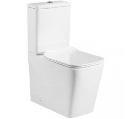 Set Vas WC pe pardoseala cu rezervor aparent si capac soft close Derivato Rimless 37x65 cm evacuare orizontala sau verticala