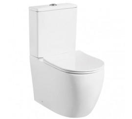 Set Vas WC pe pardoseala cu rezervor aparent si capac soft close Derivato Rimless 38x61 cm evacuare orizontala sau verticala