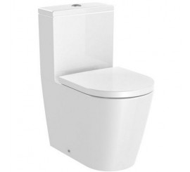Vas WC pe pardoseala Roca Inspira Round Compact Rimless 37x60 cm evacuare orizontala sau verticala, alb