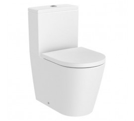 Vas WC pe pardoseala Roca Inspira Round Compact Rimless 37x60 cm evacuare orizontala sau verticala, lipit de perete, alb mat