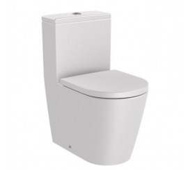 Vas WC pe pardoseala Roca Inspira Round Compact Rimless 37x60 cm evacuare orizontala sau verticala, lipit de perete, alb (pearl)
