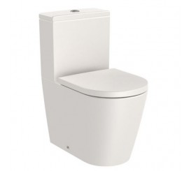 Vas WC pe pardoseala Roca Inspira Round Compact Rimless 37x60 cm evacuare orizontala sau verticala, lipit de perete, bej