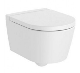 Vas WC suspendat Roca Inspira Round Compact Rimless 37x48 cm evacuare orizontala, alb