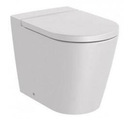 Vas WC pe pardoseala Roca Inspira Round Rimless 37x56 cm evacuare orizontala sau verticala, lipit de perete, alb (pearl)
