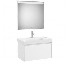 Set mobilier baie (masca 80x46xH50 cm, lavoar si oglinda cu iluminare LED) Roca Ona alb mat