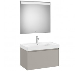Set mobilier baie (masca 80x46xH50 cm, lavoar si oglinda cu iluminare LED) Roca Ona gri mat