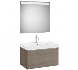 Set mobilier baie (masca 80x46xH50 cm, lavoar si oglinda cu iluminare LED) Roca Ona maro