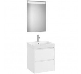 Set mobilier baie (masca 55x46xH65 cm, lavoar si oglinda cu iluminare LED) Roca Ona alb mat