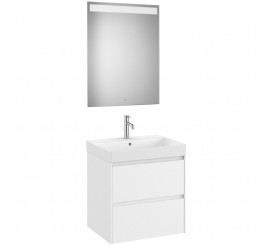 Set mobilier baie (masca 65x46xH65 cm, lavoar si oglinda cu iluminare LED) Roca Ona alb mat