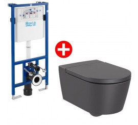 Set Vas WC suspendat cu rezervor incastrat si capac soft-close Roca Inspira Round Rimless 37x56 cm evacuare orizontala