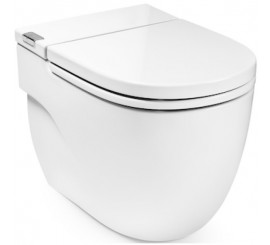 Set Vas WC pe pardoseala cu spalare electrica, rezervor integrat si capac soft close Roca Meridian 40x60 cm evacuare orizontala