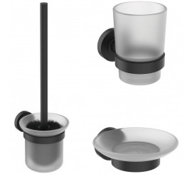 Ideal Standard IOM Set accesorii 3 in 1 (perie WC cu suport, pahar si savoniera), negru mat (silk black)