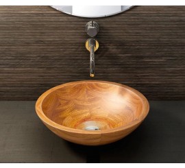 Lavoar baie pe blat, maro, rotund Antim Afzaro Apa 45x45 cm, din lemn exotic, Doussie Orange