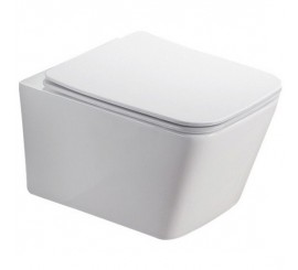 Set Vas WC suspendat cu capac soft close Fluminia Paris Rimless 37x53 cm evacuare orizontala, alb