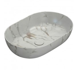Lavoar baie pe blat, alb/gri tip marmura, oval Globo T-Edge 60x41 cm
