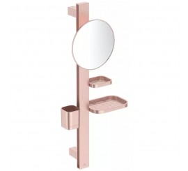 Ideal Standard Alu+ Oglinda cosmetica Ø21 cm cu suport periute , 2 etajere auriu roze (rose mat)