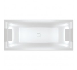 Cada baie dreptunghiulara Riho Still Square Fall acril 180x80 cm, cu 2 tetiere LED si umplere prin preaplin tip cascada, alb