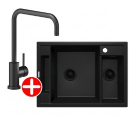 Deante Magnetic Set chiuveta bucatarie granit 70x50 cm, negru si baterie monocomanda Nobili Live negru mat
