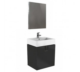 Set promo mobilier baie (masca cu usa, oglinda si lavoar) Kolo Twins 60 cm, negru