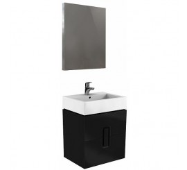 Set promo mobilier baie (masca cu 2 sertare, oglinda si lavoar) Kolo Twins 60 cm, negru