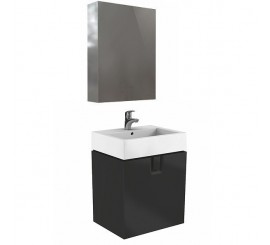 Set promo mobilier baie (masca cu sertar, dulap cu oglinda si lavoar) Kolo Twins 60 cm, negru