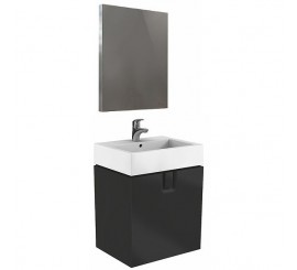 Set promo mobilier baie (masca cu sertar, oglinda si lavoar) Kolo Twins 60 cm, negru