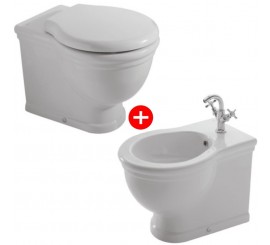 Set Vas WC pe pardoseala cu capac soft close si bideu Globo Paestum 38x57 cm evacuare orizontala sau verticala