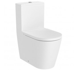 Set Vas WC pe pardoseala cu rezervor aparent si capac soft close Roca Inspira Round Rimless 37x65 cm evacuare orizontala sau verticala, alb mat