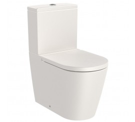 Set Vas WC pe pardoseala cu rezervor aparent si capac soft close Roca Inspira Round Rimless 37x65 cm evacuare orizontala sau verticala, bej