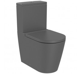 Set Vas WC pe pardoseala cu rezervor aparent si capac soft close Roca Inspira Round Rimless 37x65 cm evacuare orizontala sau verticala, antracit (onyx)