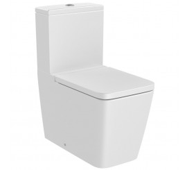 Set Vas WC pe pardoseala cu rezervor aparent si capac soft close Roca Inspira Square Rimless 36x65 cm evacuare orizontala sau verticala, alb mat