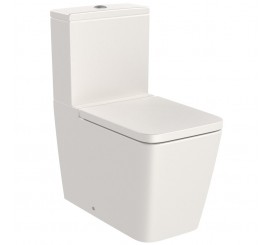 Set Vas WC pe pardoseala cu rezervor aparent si capac soft close Roca Inspira Square Rimless 36x65 cm evacuare orizontala sau verticala, bej