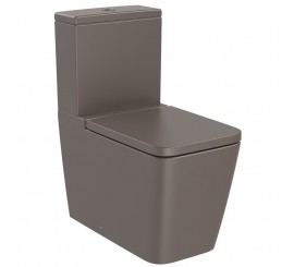 Set Vas WC pe pardoseala cu rezervor aparent si capac soft close Roca Inspira Square Rimless 36x65 cm evacuare orizontala sau verticala, maro (coffee)