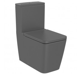 Set Vas WC pe pardoseala cu rezervor aparent si capac soft close Roca Inspira Square Rimless 36x65 cm evacuare orizontala sau verticala, antracit (onyx)