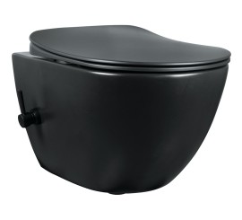 Set Vas WC cu bideu suspendat cu capac soft close Deante Peonia Rimless 36x51 cm evacuare orizontala, negru