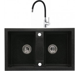 CasaBlanca Duo Set promo chiuveta bucatarie granit cu 2 cuve + baterie BFX4A-N), negru